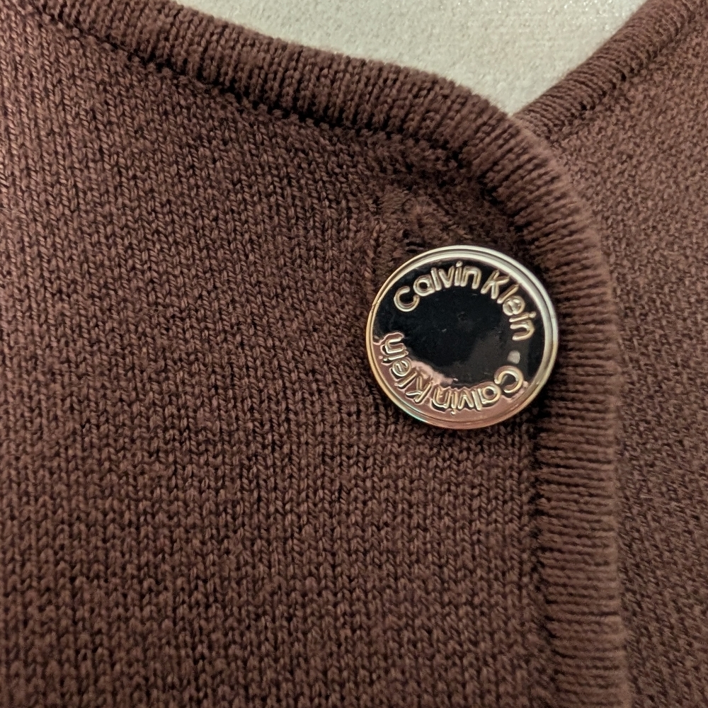 Calvin Klein Brown Knit Sweater Vest Button Front Sleeveless Size L - Picture 8 of 14
